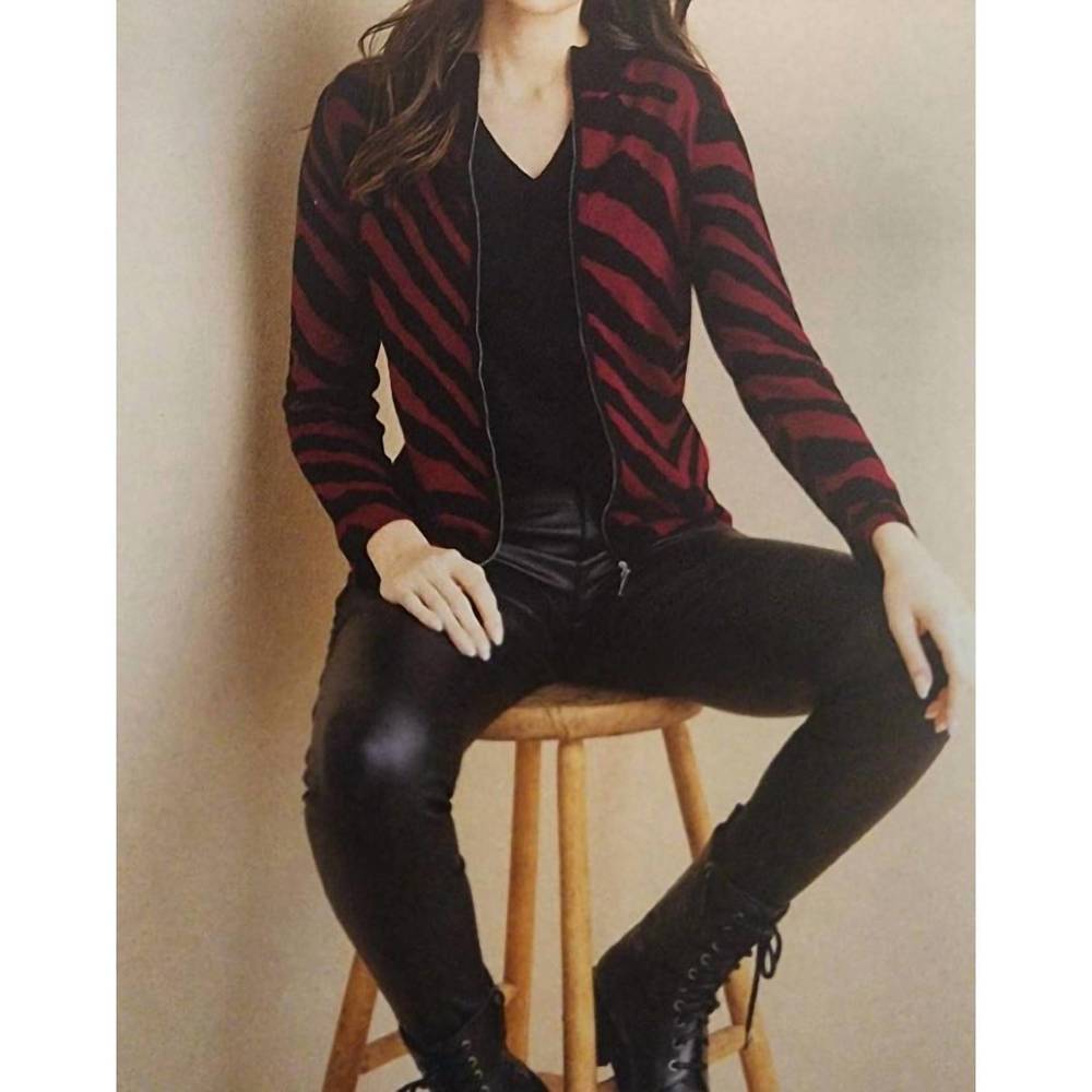 NEW MARBLE zebra cardigan in cranberry/black